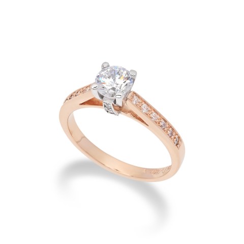 μονόπετρο δαχτυλίδι δίχρωμο από λευκόχρυσο & ροζ χρυσό Κ14 με ζιργκόν.